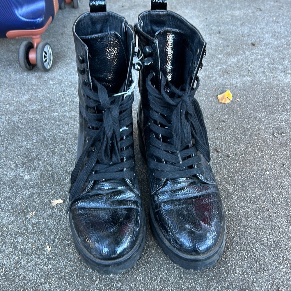 black patent combat boots